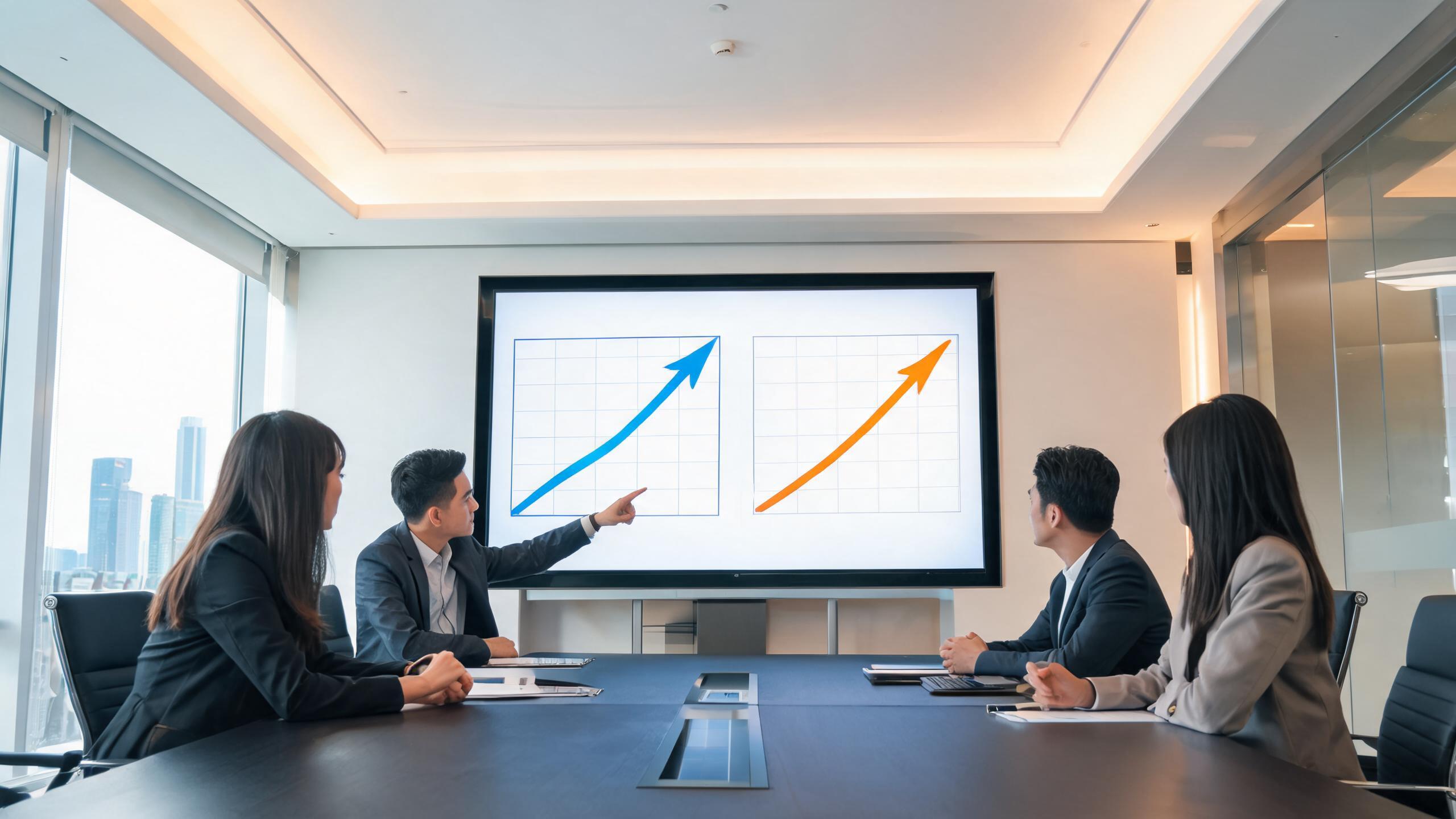 Business team discussing growth in a boardroom